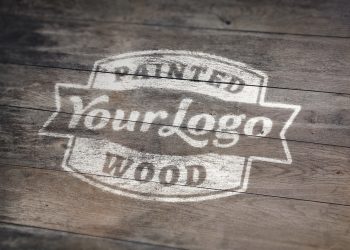 Painted Wood Logo PSD Mockup