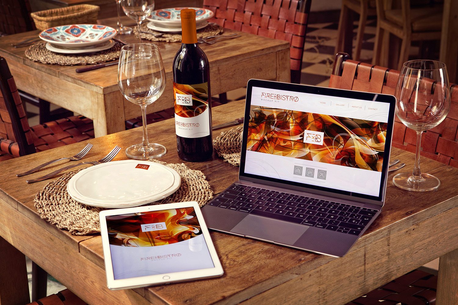 Wine Bottle iPad Air 2 Macbook Mockup