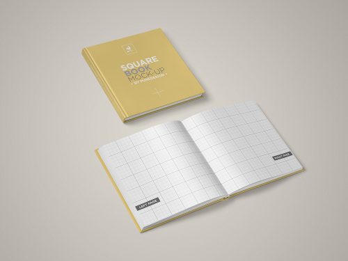 Square Book Mock-Up Set Free Sample
