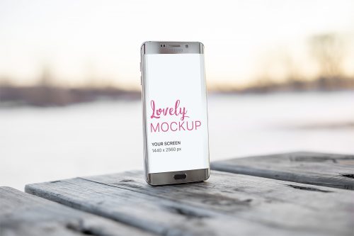 Android Phone Mockup on the Wooden Table