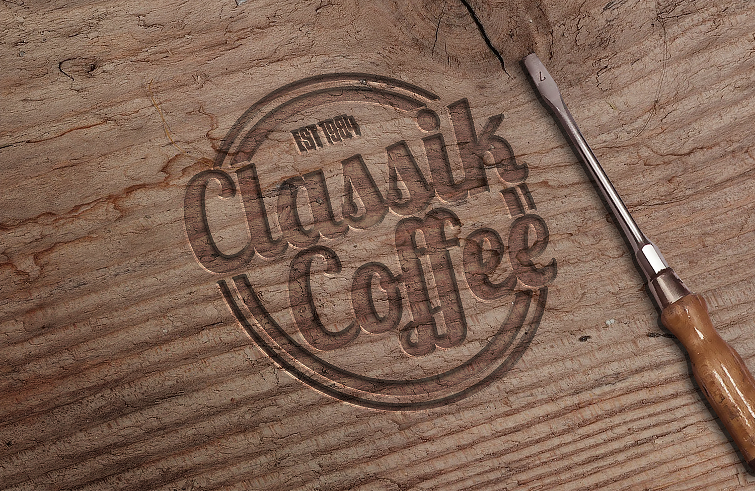 Engraved Wood PSD Mockup