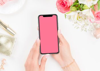 Beautiful Woman Using iPhone X Mockup