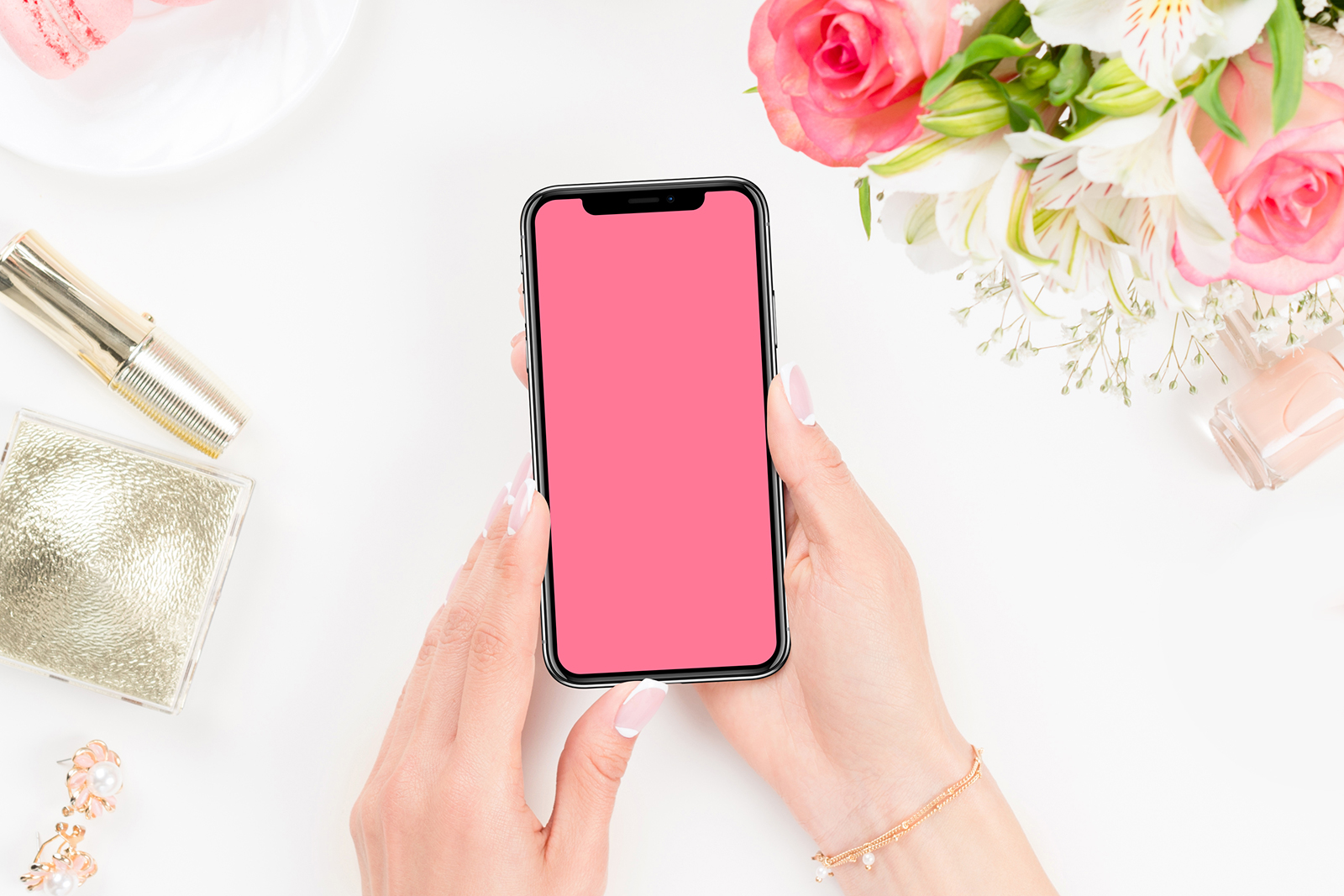 Beautiful Woman Using iPhone X Mockup