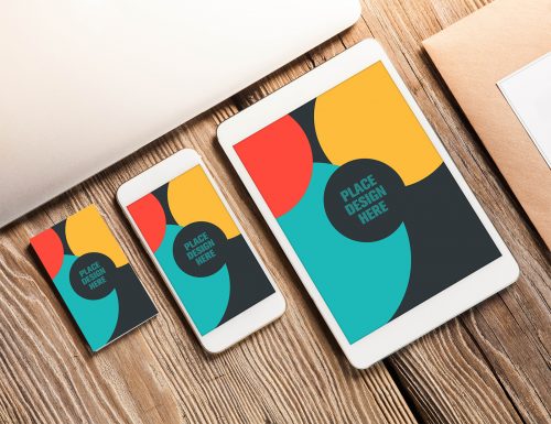 Business Card and Apple Devices Mockup