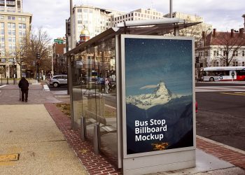 Outdoor Advertising Bus Stop Billboard Mockup