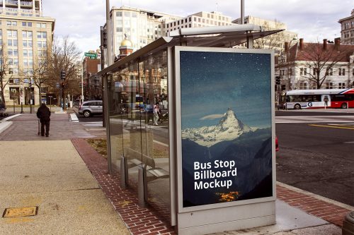 Outdoor Advertising Bus Stop Billboard Mockup