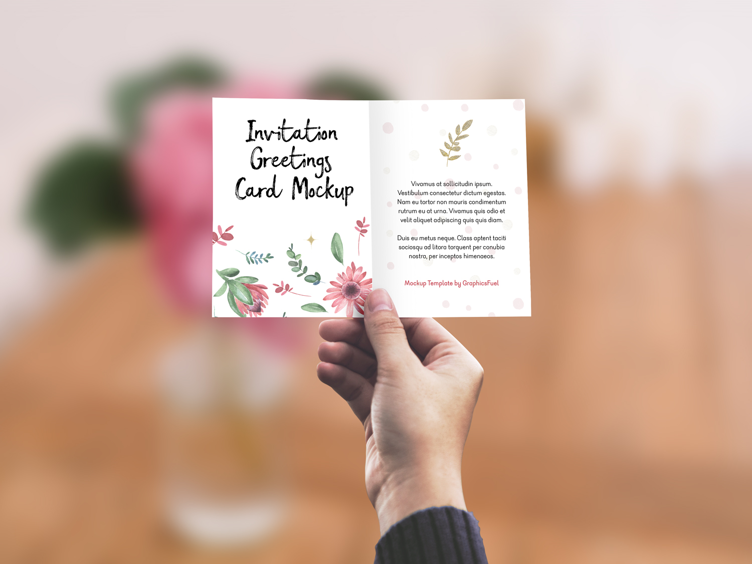 Invitation/Greeting Card in Hand Mockup PSD