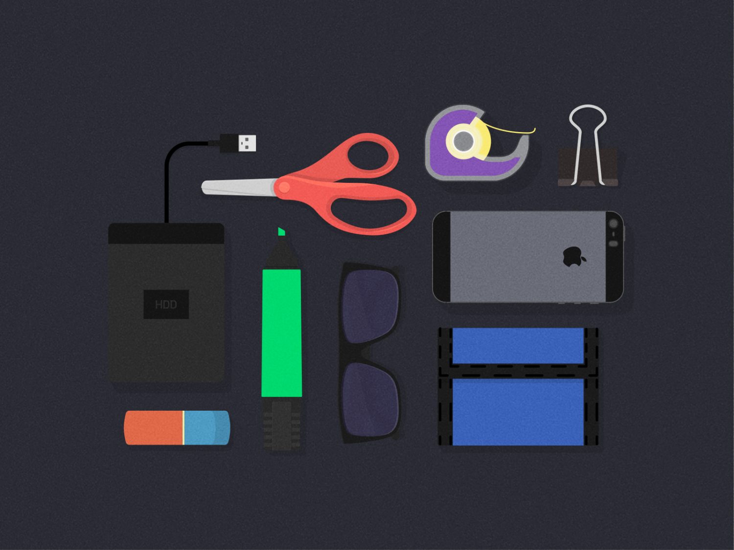 Flat Desk Items PSD Mockups
