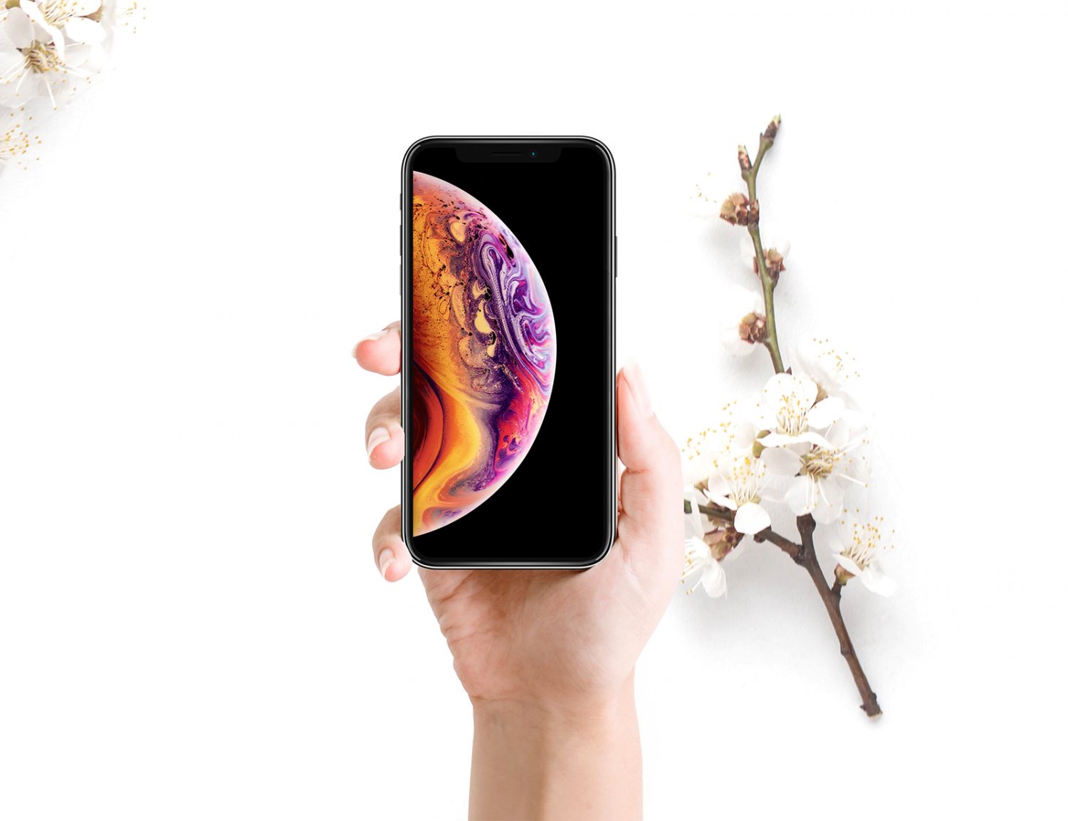 iPhone and Flowers Mockup