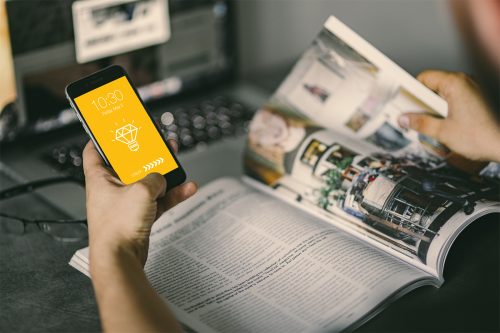 Magazine with iPhone Mockup PSD