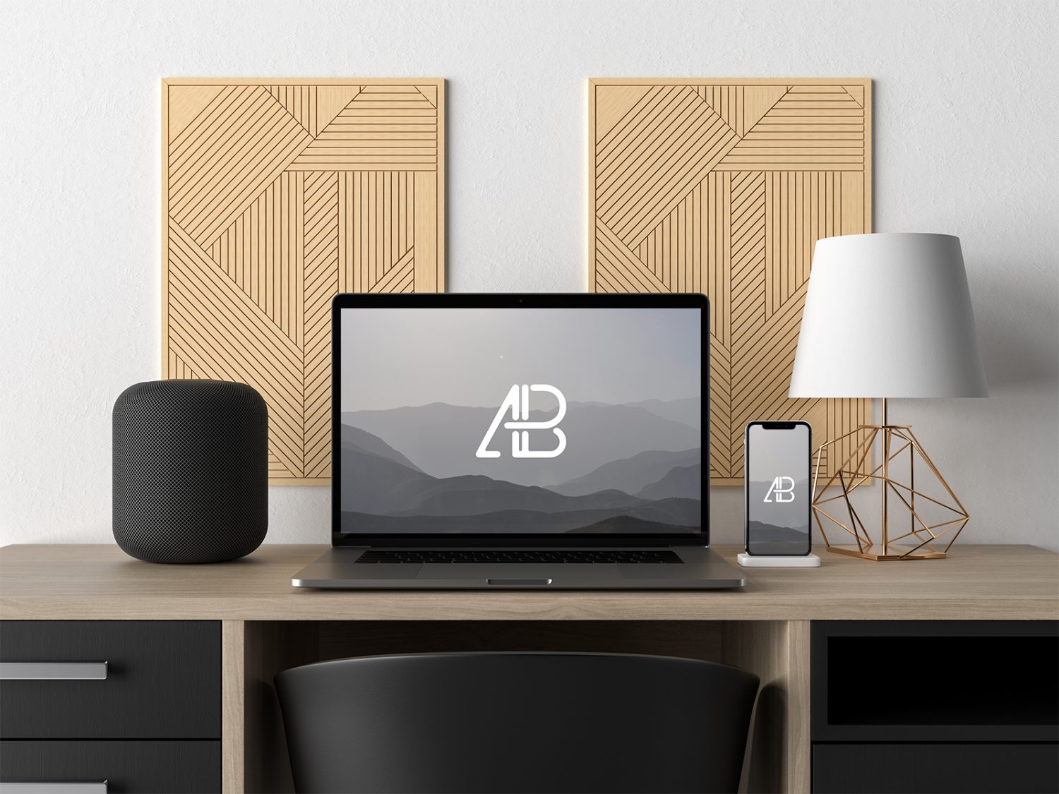 Macbook And iPhone On Desk Mockup