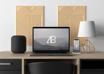 Macbook And iPhone On Desk Mockup