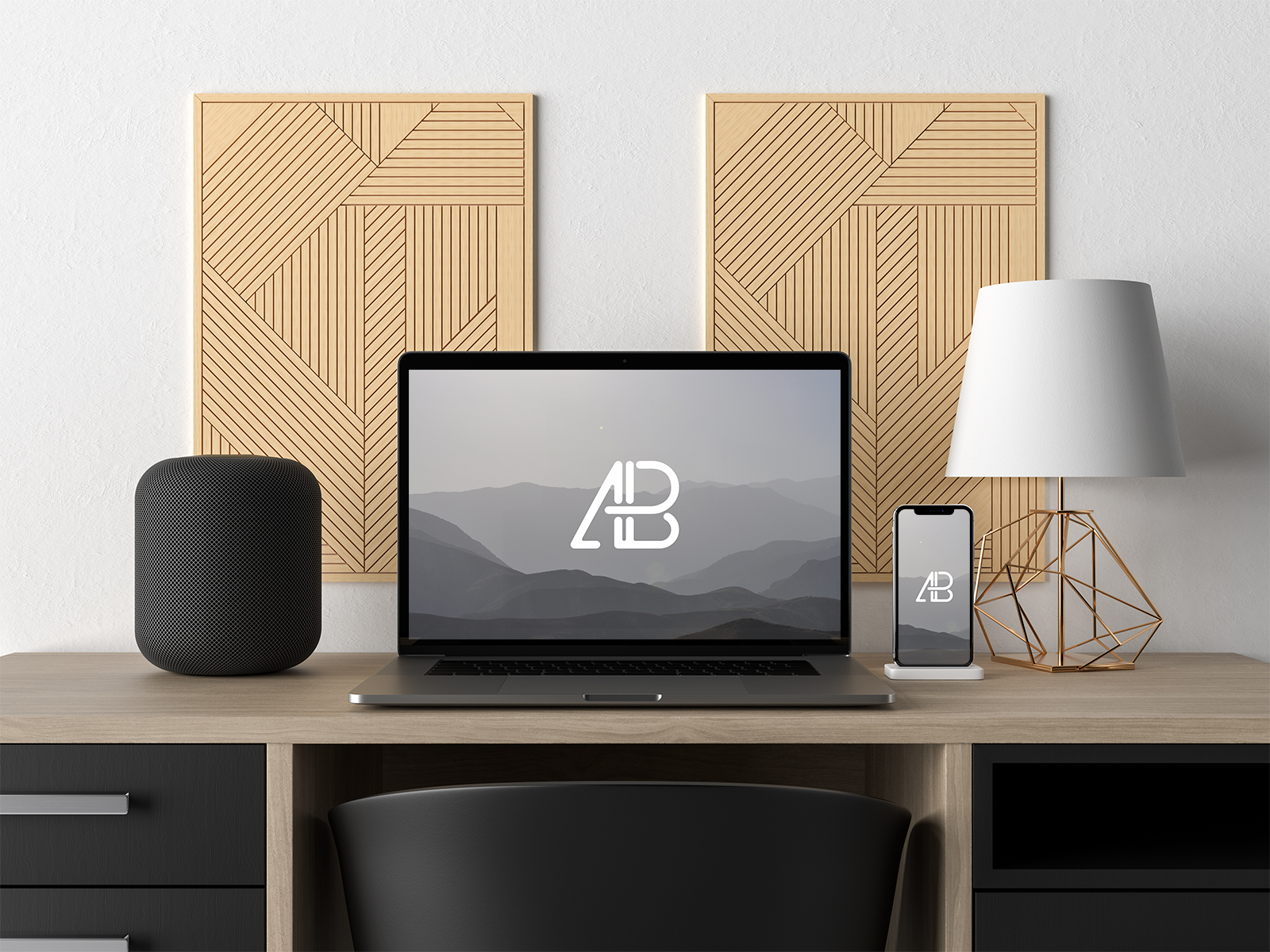 Macbook And iPhone On Desk Mockup