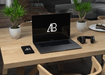 Macbook And iPhone On Table Mockup