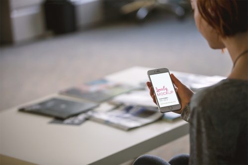 Woman Eading On iPhone Mockup