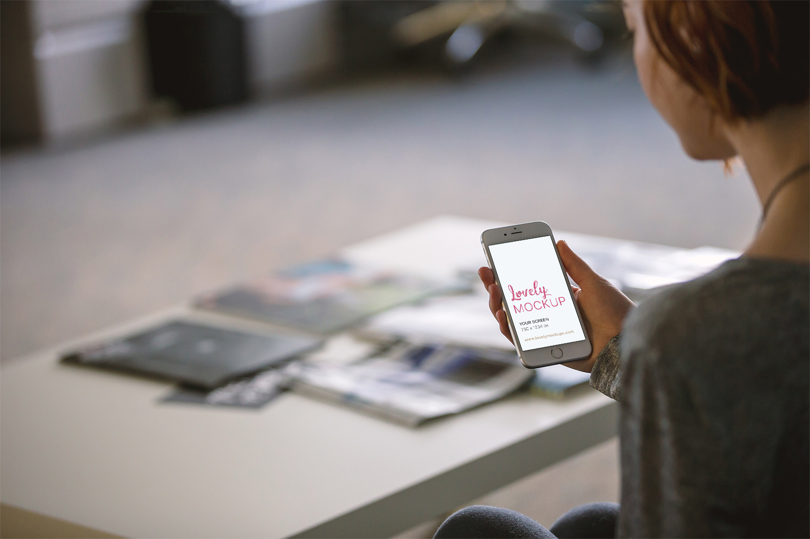 Woman Eading On iPhone Mockup