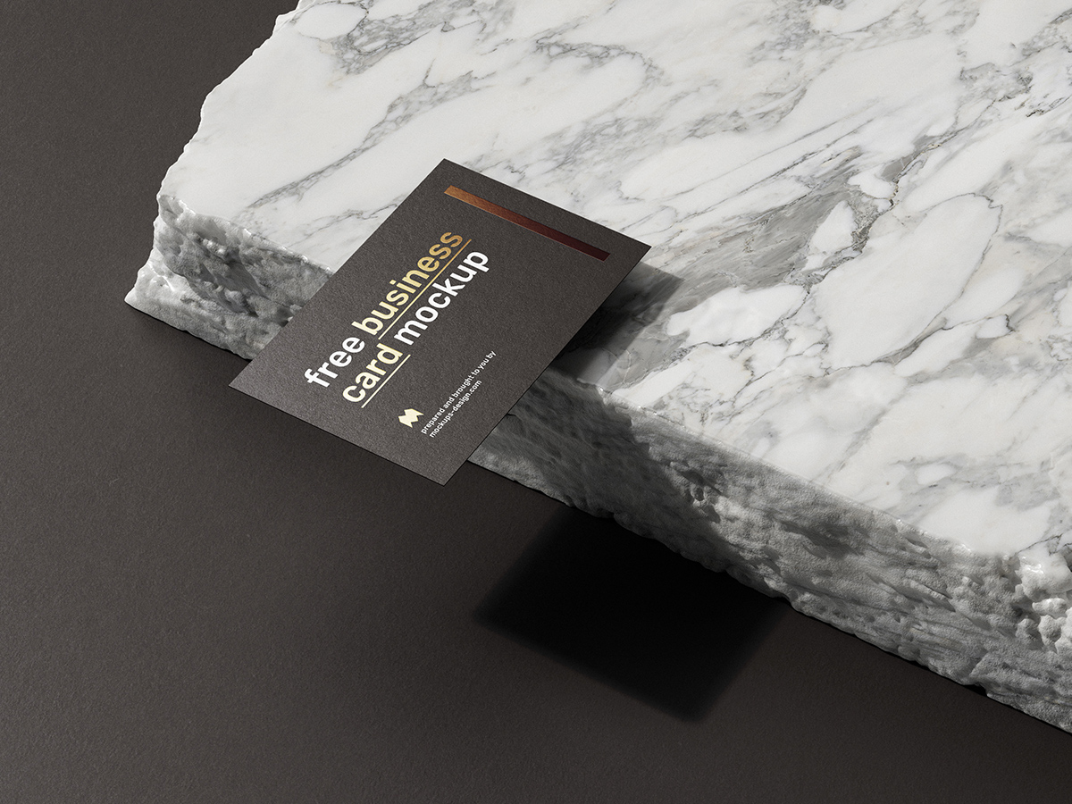 Free Business Card on Marble Mockup PSD