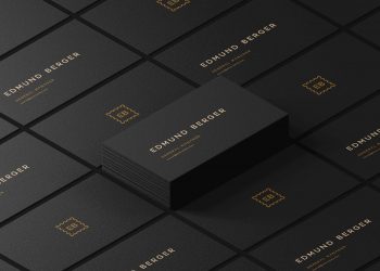 Free Dark Isometric Business Cards Mockup PSD