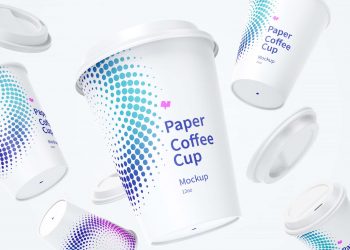 Free Falling Paper Coffee Cups Mockup PSD