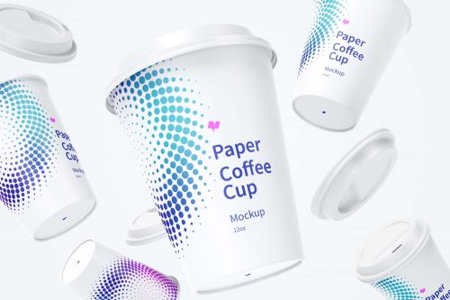 Free Falling Paper Coffee Cups Mockup PSD