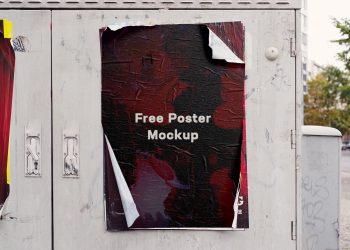 Free Glued Street Poster Mockup PSD