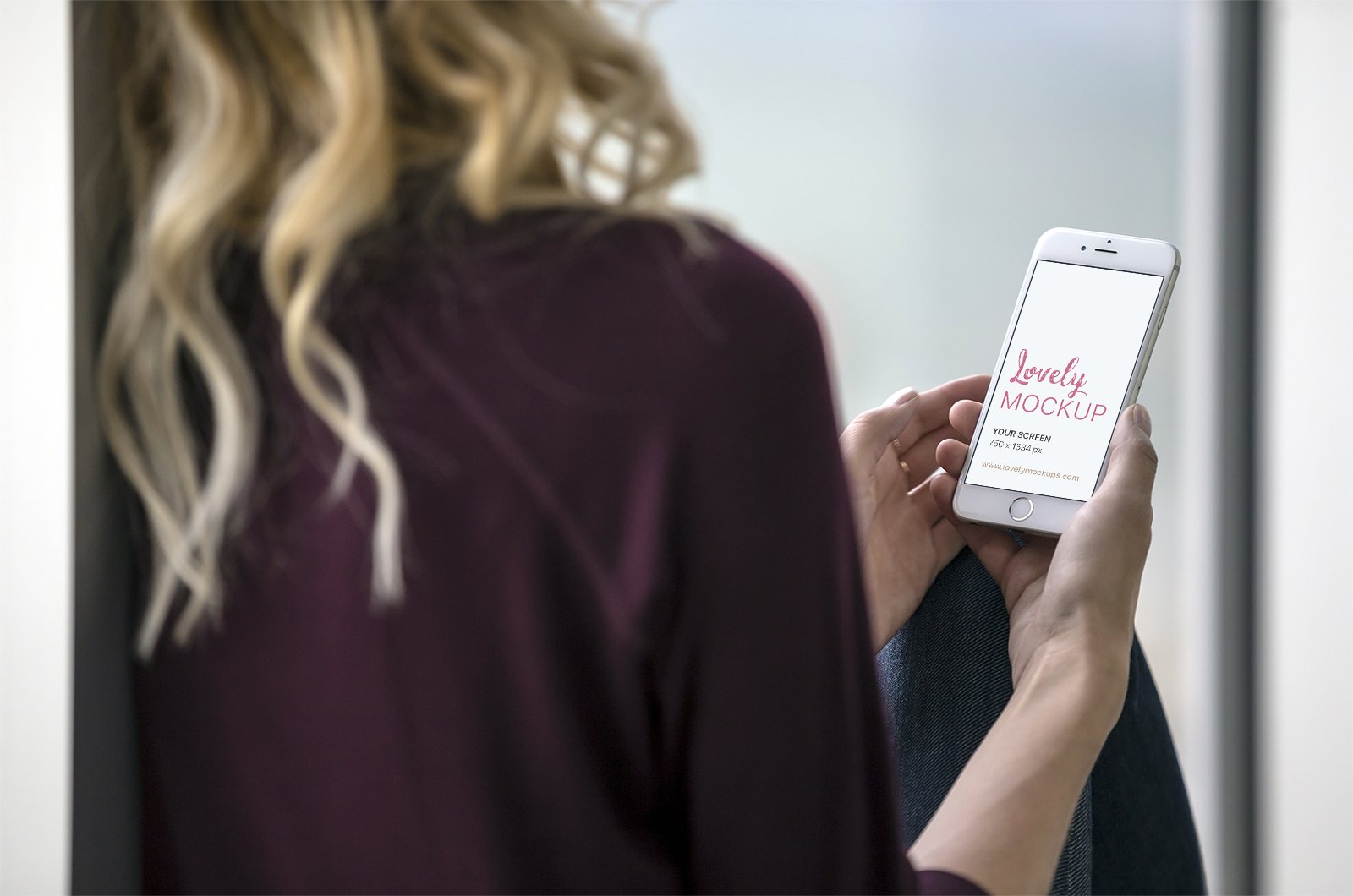 Lady Holding White iPhone Mockup