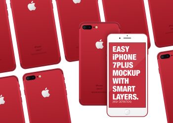 Red iPhone on Desk Mockup