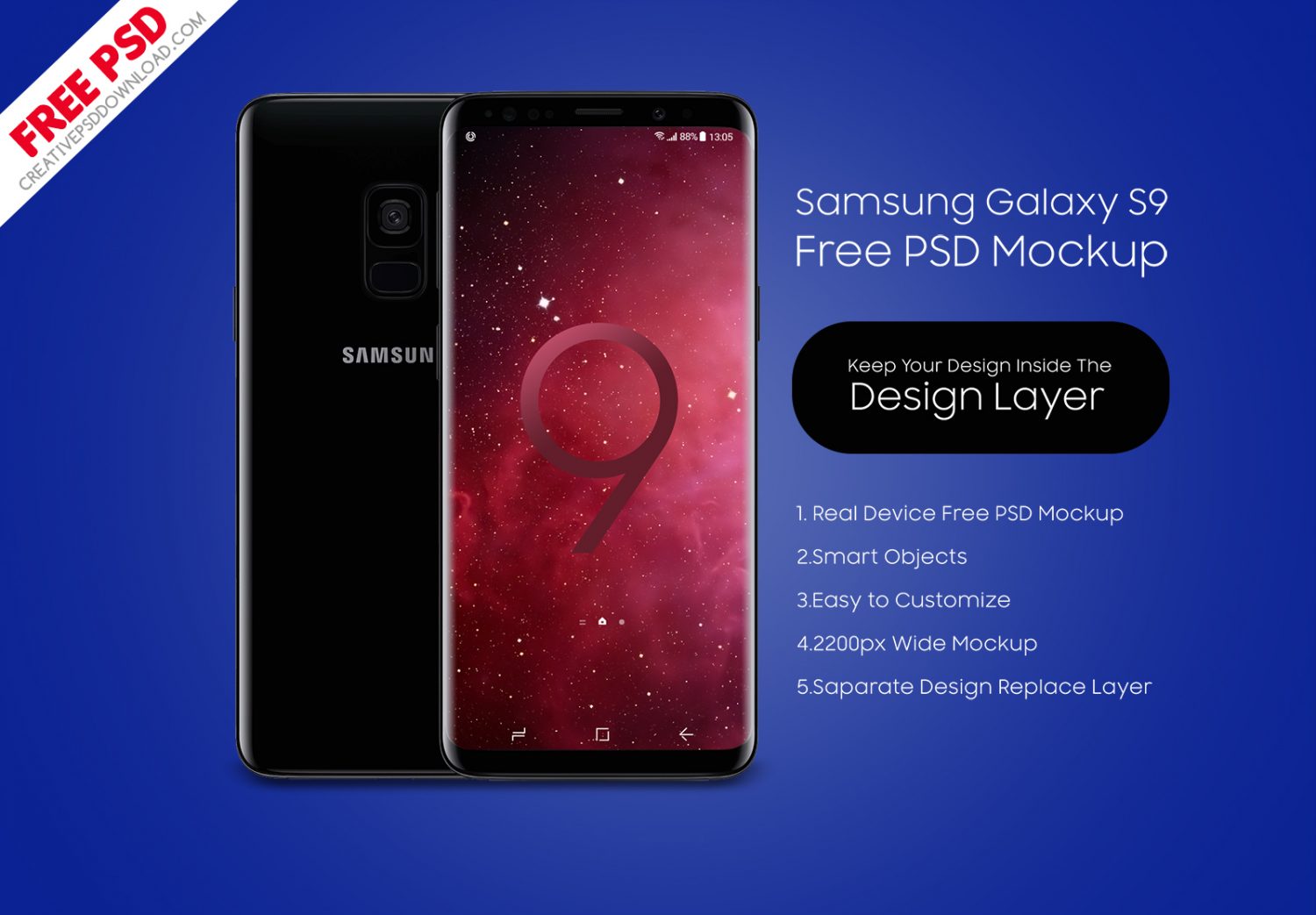 Samsung Galaxy S9 Front & Back Mockup PSD