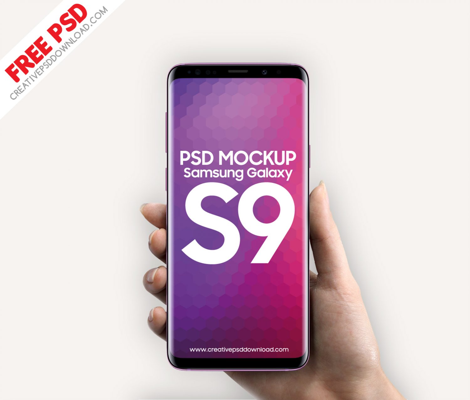 Samsung Galaxy S9 in Hand Mockup PSD