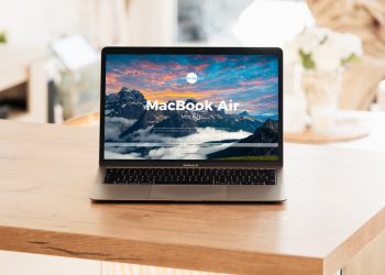 Macbook Air on Table Mockup