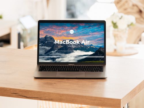 Macbook Air on Table Mockup