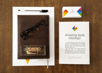 Book and Business Card Stationery Mockup