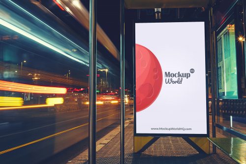 Free Bus Stop Billboard Mockup