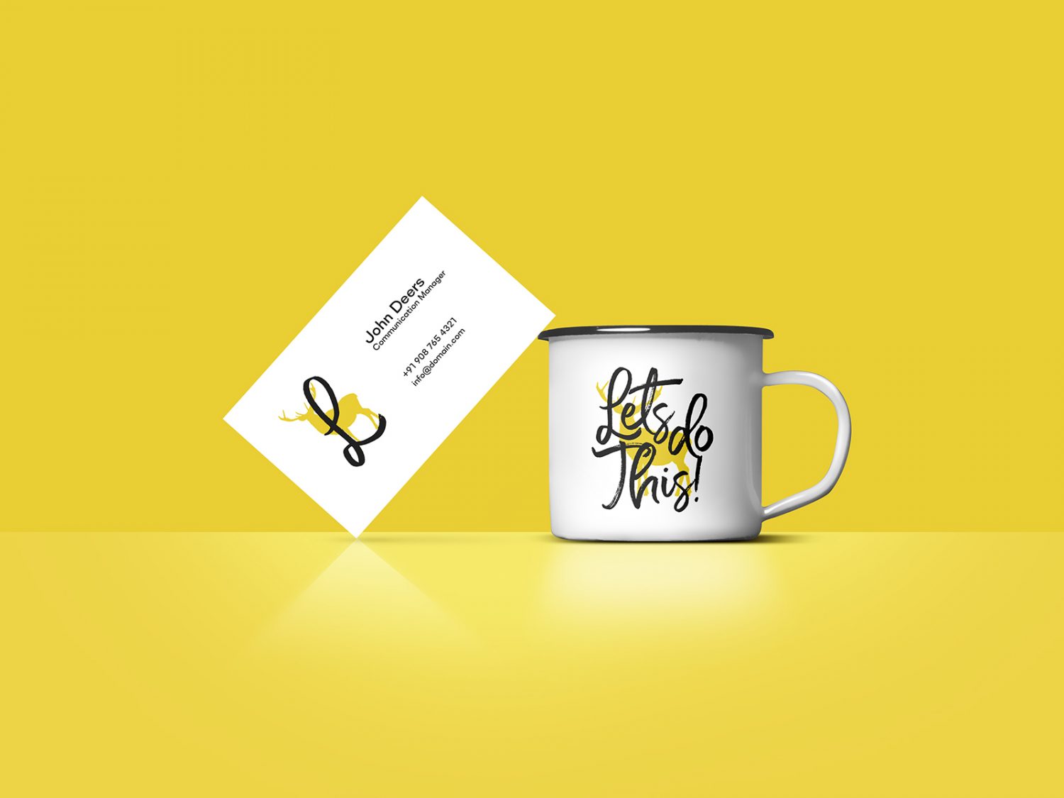 Free Business Card and Enamel Mug Mockup