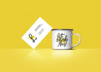 Free Business Card and Enamel Mug Mockup