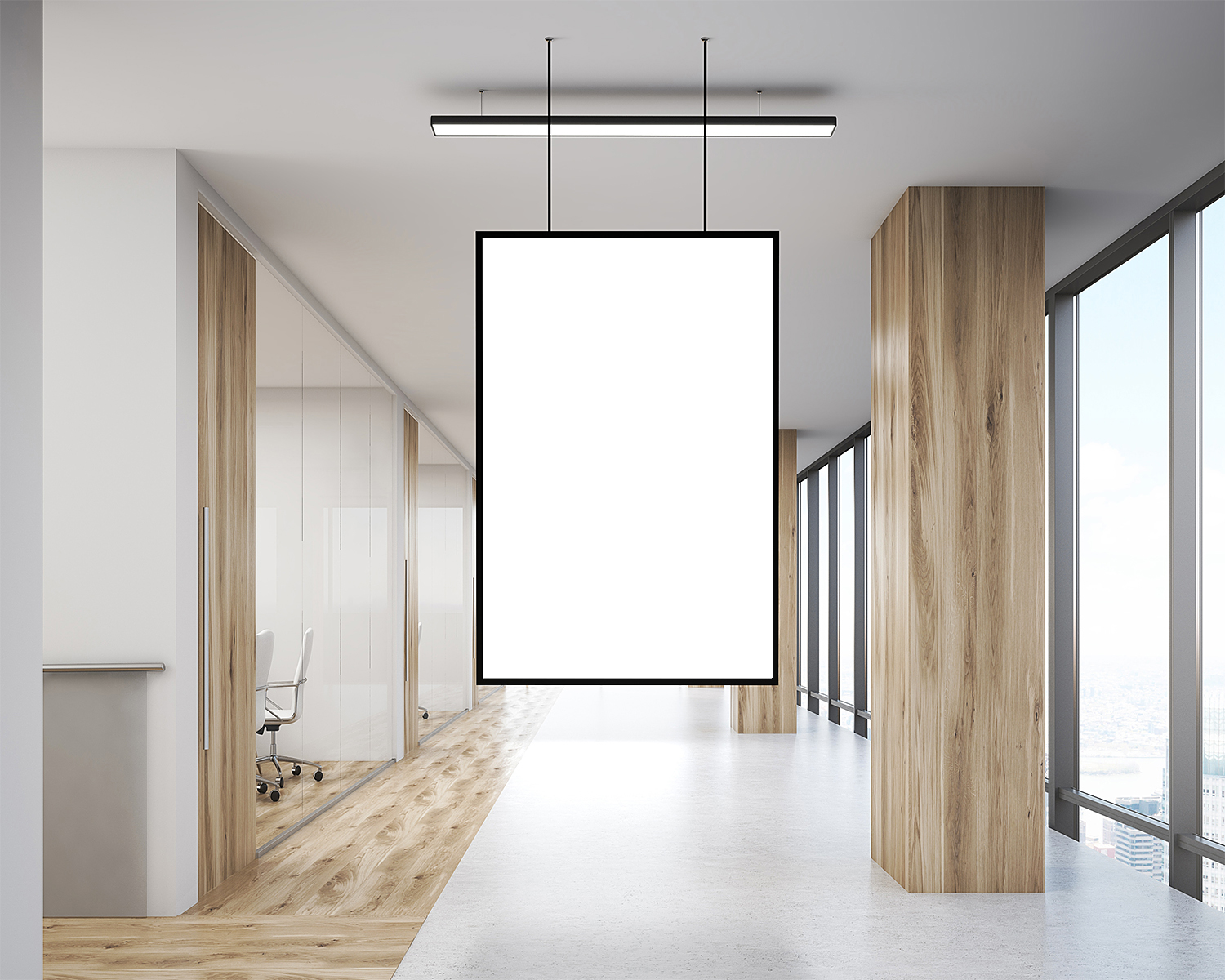 Free Office Indoor Hanging Poster Mockup