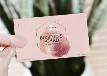 Girl Holding Business Card Free Mockup