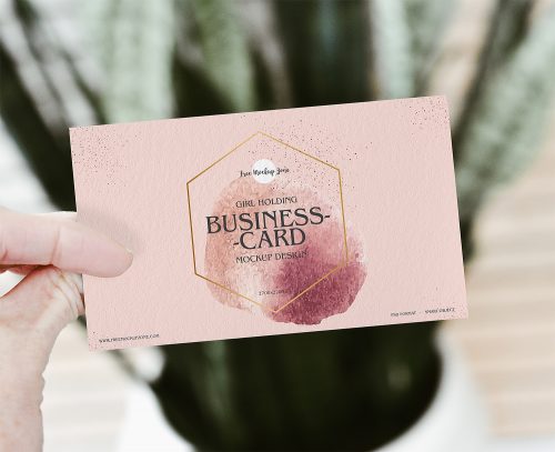 Girl Holding Business Card Free Mockup