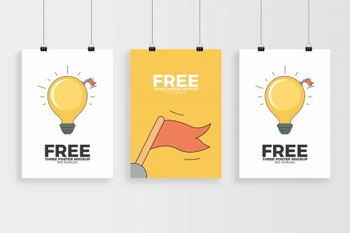 Three Posters Mockup Free PSD Template