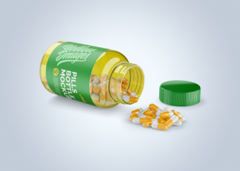 Transparent Bottle with Pills Mockup