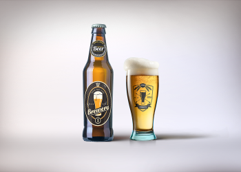 Beer Bottle and Glass Mockup Free PSD