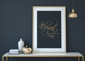 Free Minimalist Photo Frame Mockup in a Dark Interior