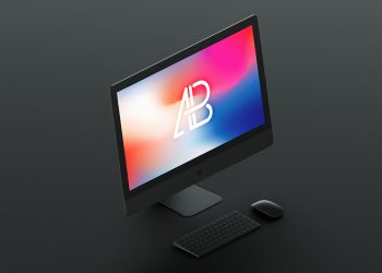 Free Isometric Matte Black iMac Pro Mockup