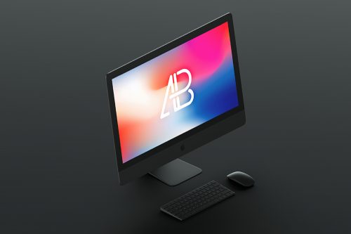 Free Isometric Matte Black iMac Pro Mockup