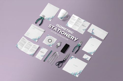 Isometric Stationery Mockup Free PSD