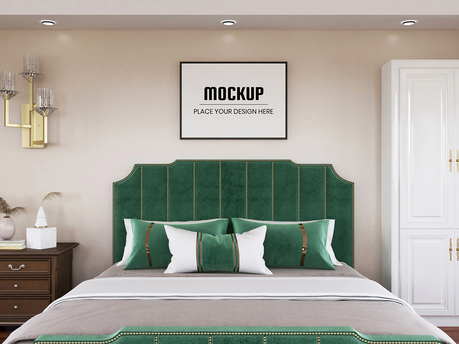 Photo Frame Mockup Realistic in the Bedroom Free Mockup World