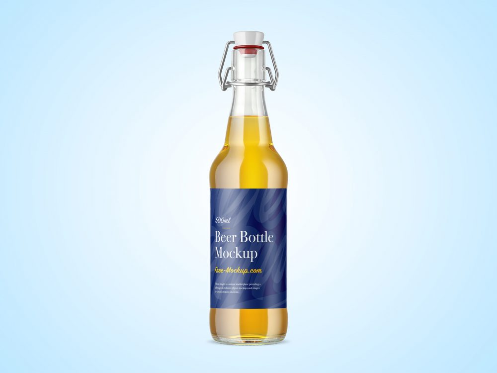 Clear Glass Beer Bottle Mockup with Swing Top Cap