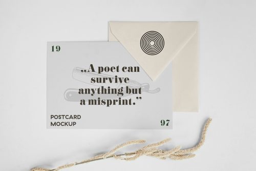Horizontal Postcard and Envelope Mockup