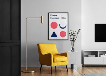 Living Room with Poster Mockup