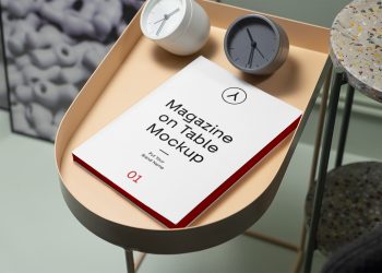 Magazine on Table PSD Mockup